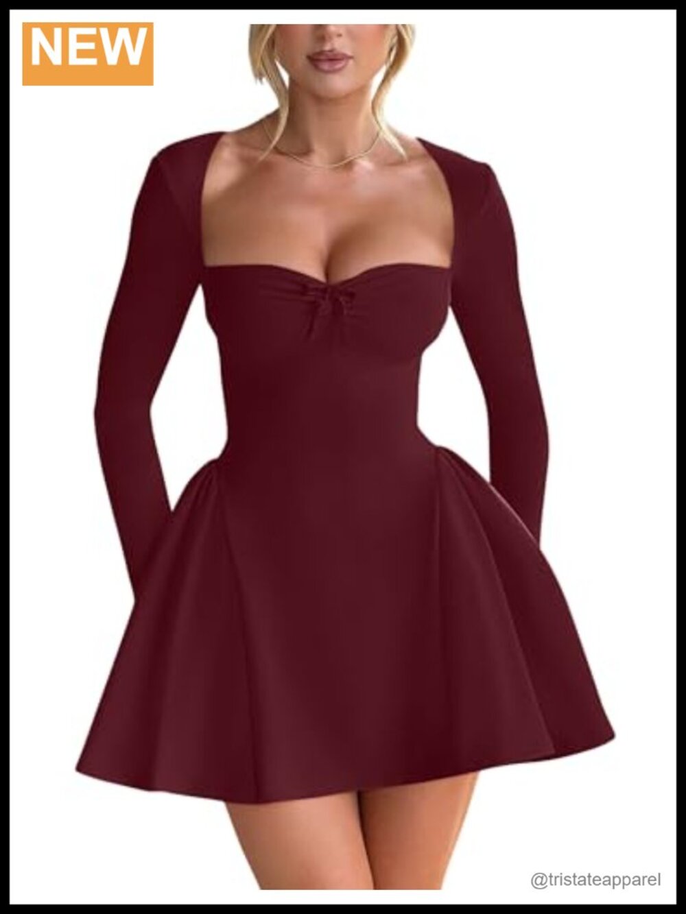 Women's Long Sleeve Ruffle Hem Mini Dress Sweetheart Neck Party Club